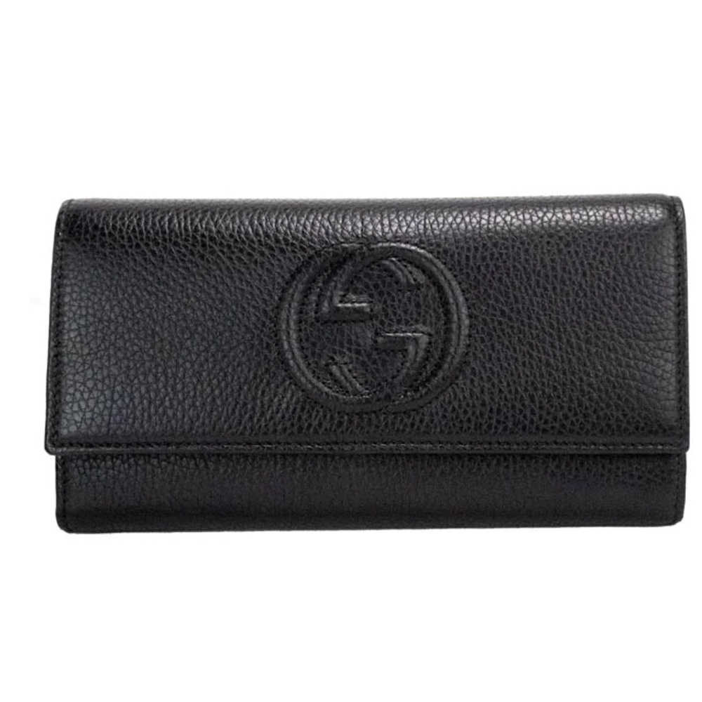Never used GUCCI Soho Cellarius Double Logo Black Leather Snap Flap Clutch